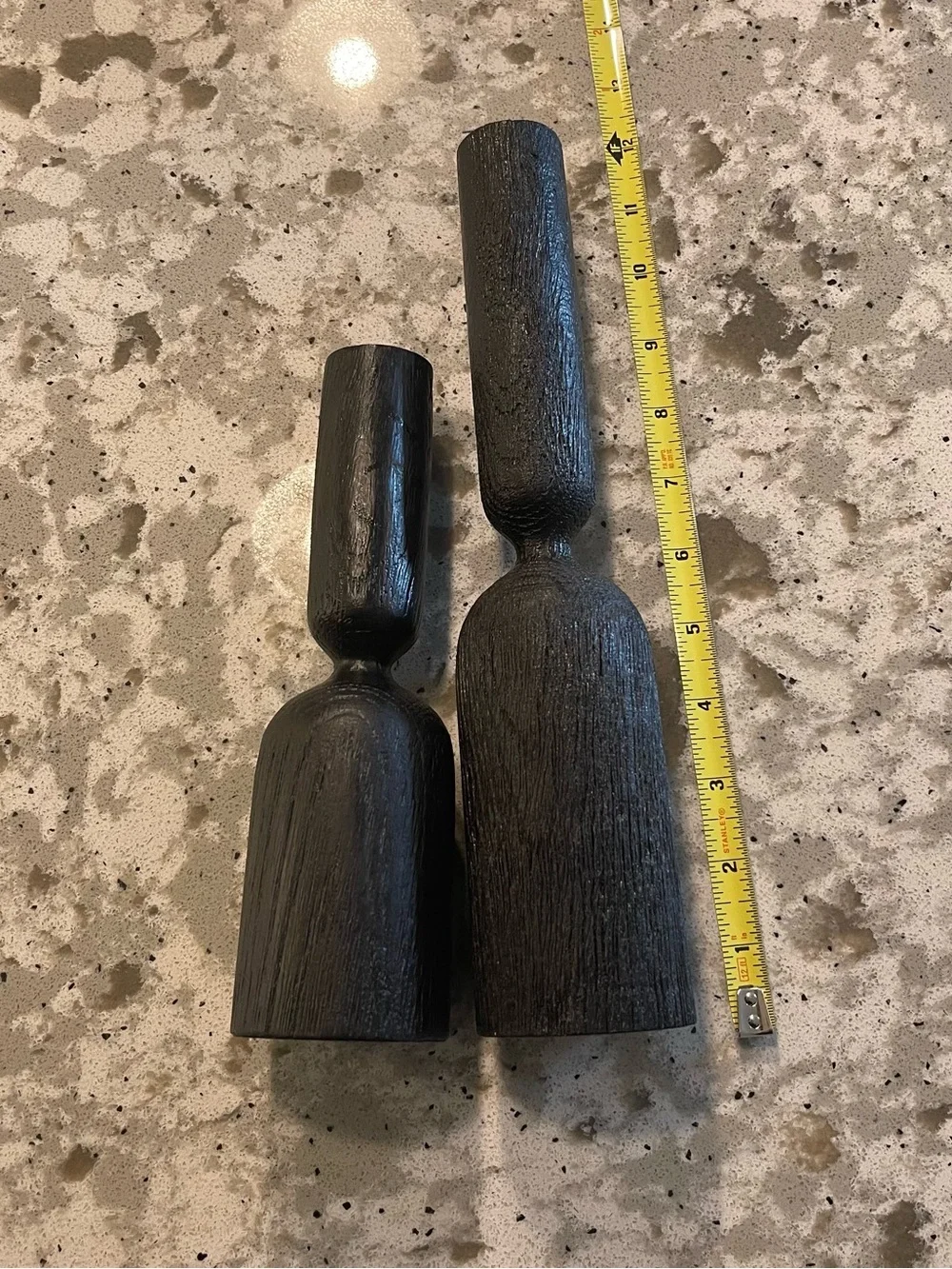 Crate&Barrel Black Wooden Taper Candle Holders, Pair